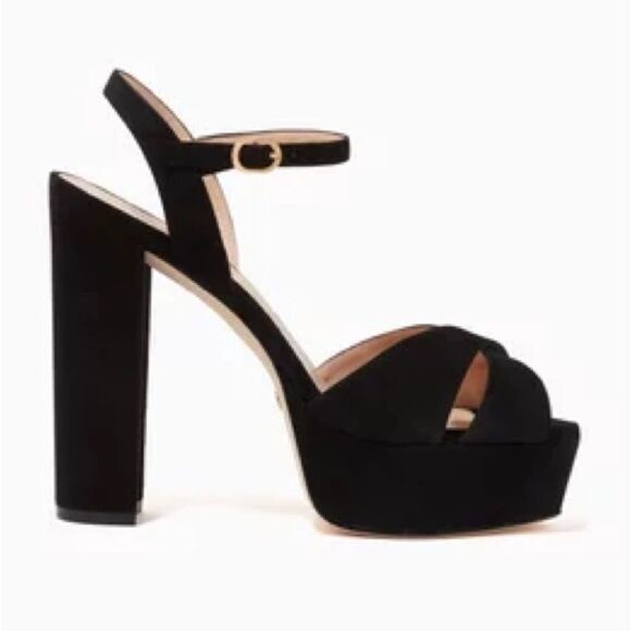 NWOB Stuart Weitzman Soliesse Suede Ankle Strap Platform Sandals in Black sz 10 - Picture 3 of 12
